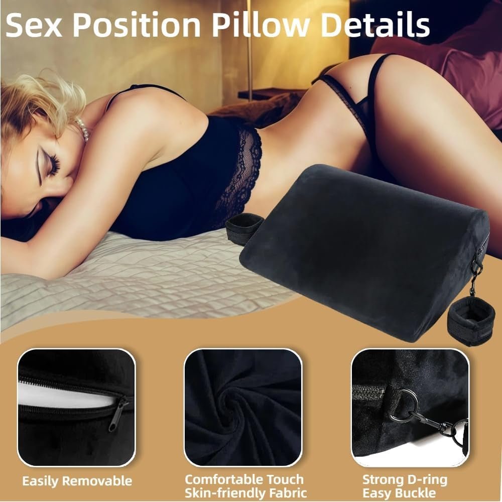 NoirBond Black Foam Positioning Wedge Pillow with Handcuffs - SinfulX - Personal Care > Sexual Wellness > Sex Pillow