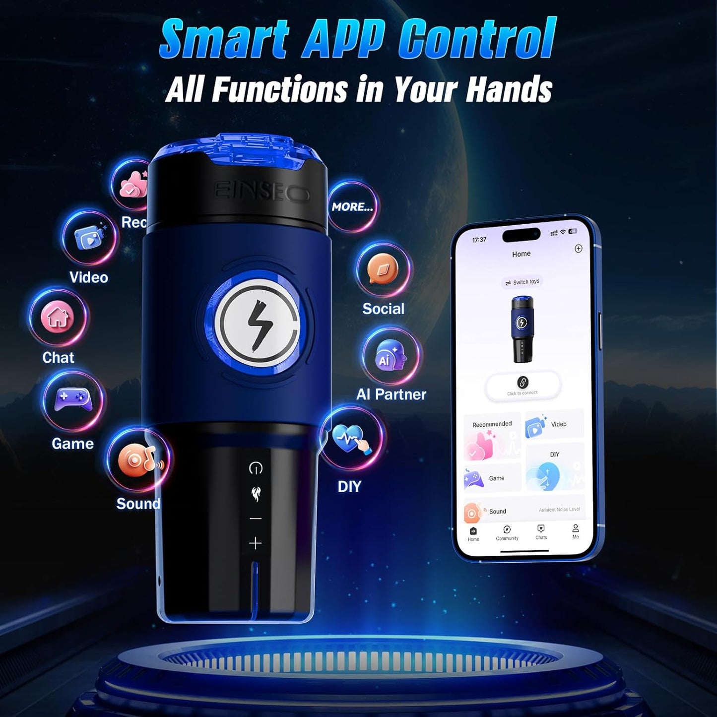 Male Masturbator Sex Toys for Men - AI & APP Control Thrusting Male Stroker with 360° Heating, 5 - Speed Smooth Motion Adult Men Sex Toy, Silent Brushless Motor, Pocket Pussy Sleeve & Phone Mount - SinfulX - 