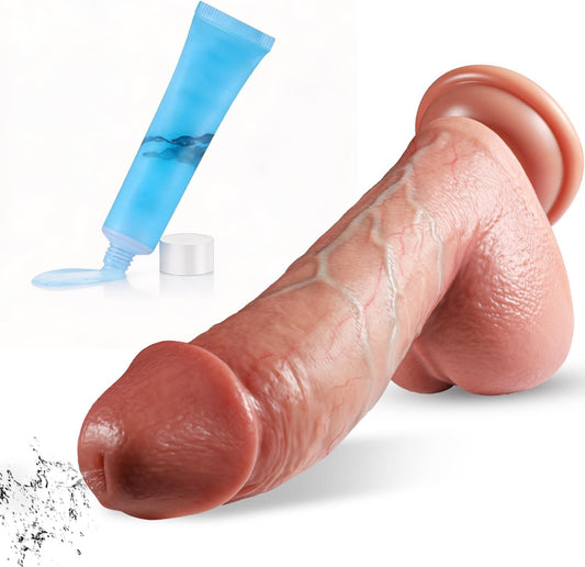 8 Inch Realistic Squirting Ejaculating Dildo, Consolador Para Mujer Soft Feel like Real Skin, Silicone Anal Dildo with Strong Suction Cup for G Spot Anal Play, Adult Sex Toys - SinfulX - 
