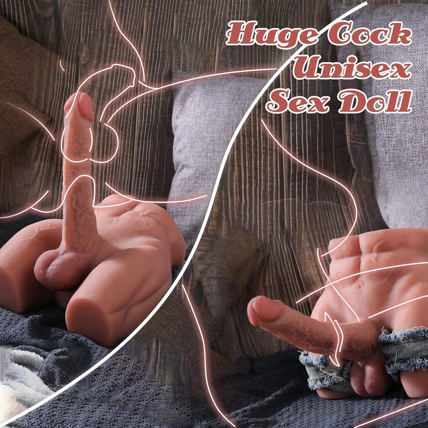 Male Sex Doll for Women with 9.4In Flexible Huge Dildo, 11.7Lb Realistic 3D Muscular Male Torso Sex Doll with Tight Anal Butt for Men Gay Couple, Big Penis Female Masturbation Sex Toys for Vagina Play - SinfulX - 