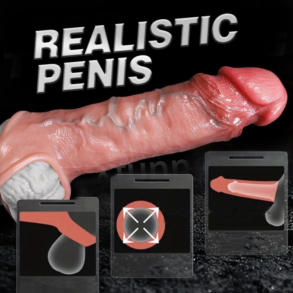 Realistic Penis Cock Sleeve Extender - 8″ Reusable Penis Sleeve Extender Girth Penis Enlarger Adult Sex Toy for Men Couples Sex Play, Thick Dick Sleeve Cock Ring to Delay Ejaculation Stronger Erection - SinfulX - 