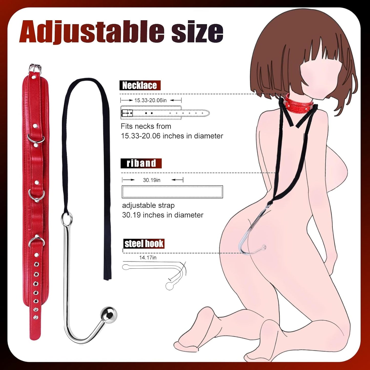 BDSM Anal Hook Sex Bondage Restraint Set with Leather Chain Leash Collar, Stainless Steel Anal Trainer Adult Sex Toys for Men, Adjustable Harness Restraints Kit for SM Couple Role Play Fetish Toy - SinfulX - 