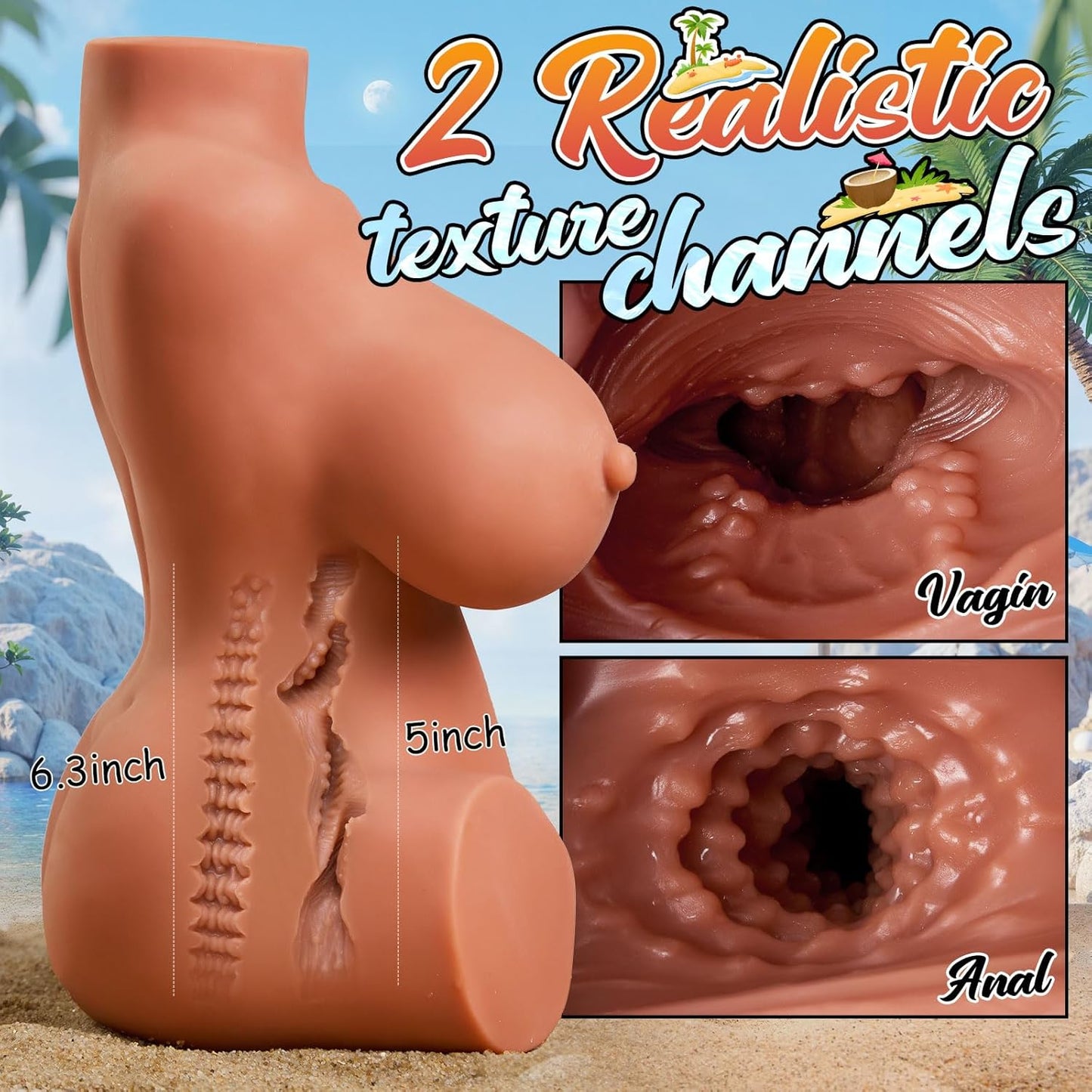 Male Masturbator Realistic Sex Doll, 7.2LB Brown Sex Dolls for Men with Soft Boobs Vagina and Anal for Men Masturbation, Pocket Pussy Masturbator Toy Love Doll with Built - In Torso Adult Male Sex Toys - SinfulX - 