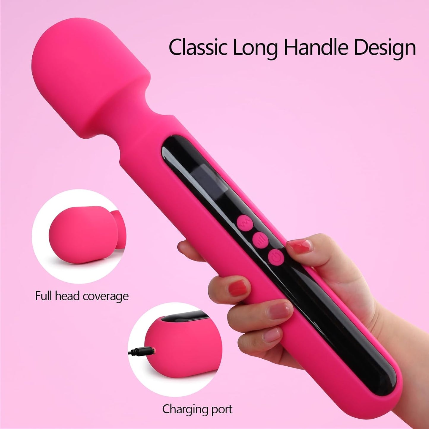 RoseCommand 12" Wand Vibrator LCD Display 10 Modes Waterproof - SinfulX - Personal Care > Sexual Wellness > Wand Vibrator