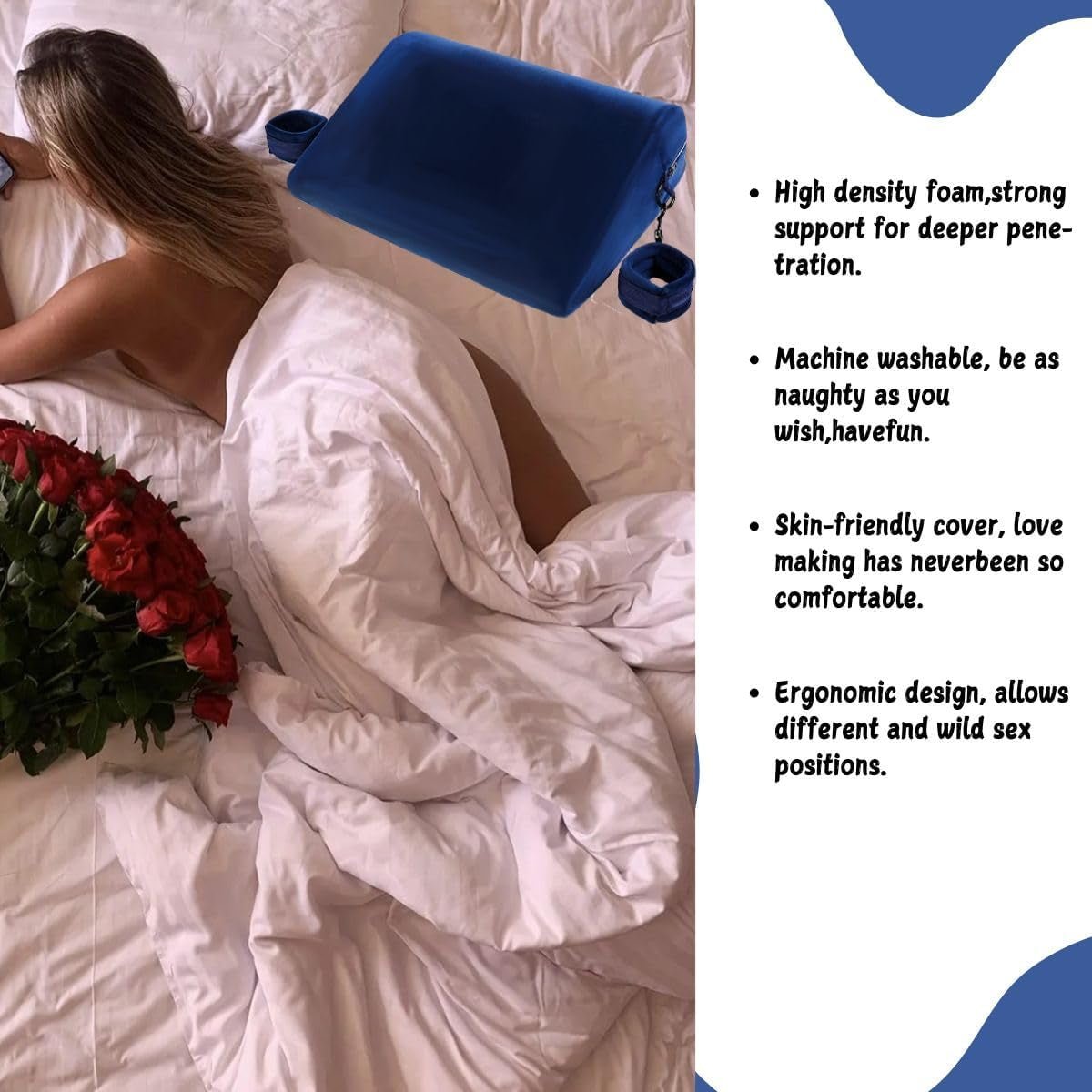 AzureBond Blue Foam Positioning Wedge Pillow with Handcuffs - SinfulX - Personal Care > Sexual Wellness > Sex Pillow