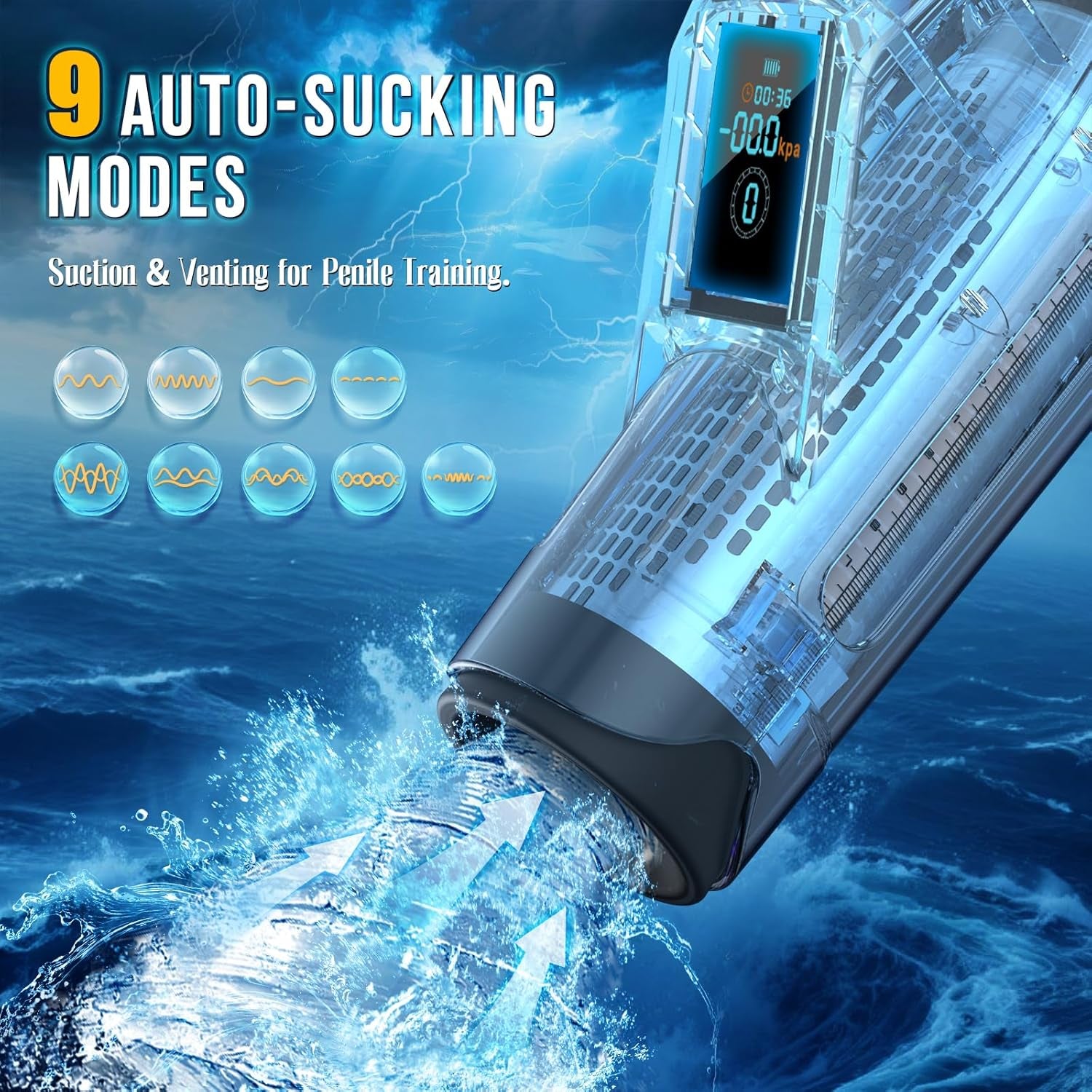 Electric Penis Pump Sex Toys - Pumps & Enlargers Submarine Vacuum Sex Toy for Men, Penis Extender Pumps for ED with 9 Suction Modes, Adult Toys for Men Dick Pump, Automatic Pocket Pussy Pump - SinfulX - 