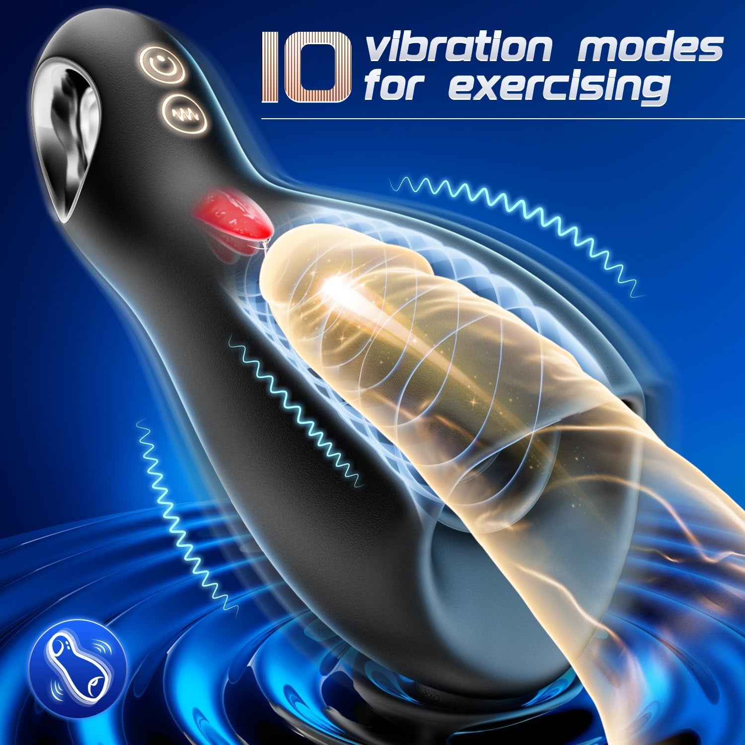Sex Toys for Men Tongue Vibrator - Male Sex Toy with 10 Vibrating & Licking Modes for Penis Training, Loop - Handle Penis Vibrator Adult Toy for Men Massage Oils - SinfulX - 