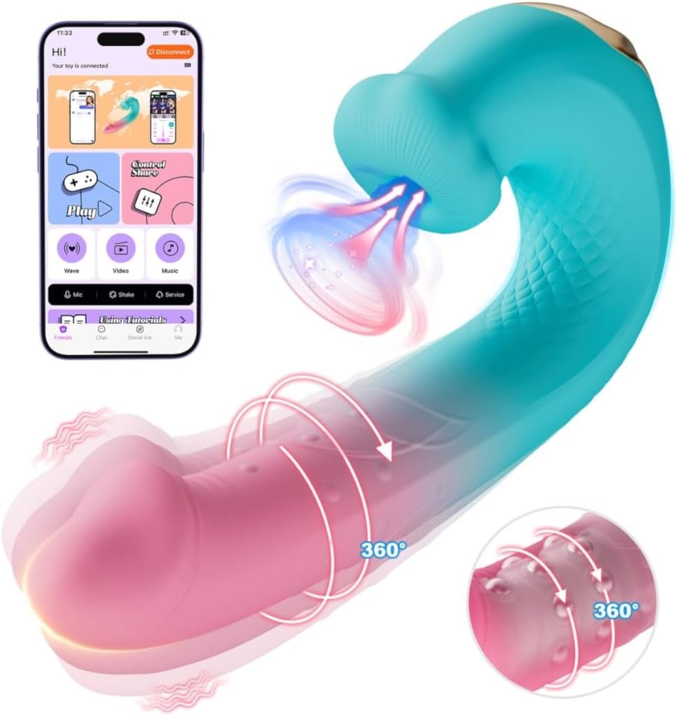 G Spot Sucking Vibrator for Women - 3 In1 APP Remote Control Dildo Vibrator Female Sex Toys with 6 Rotation & 10 Suction & 10 Vibration, 360° Rotating Beads Nipple Clit Sucker Adult Sex Toys & Games - SinfulX - 