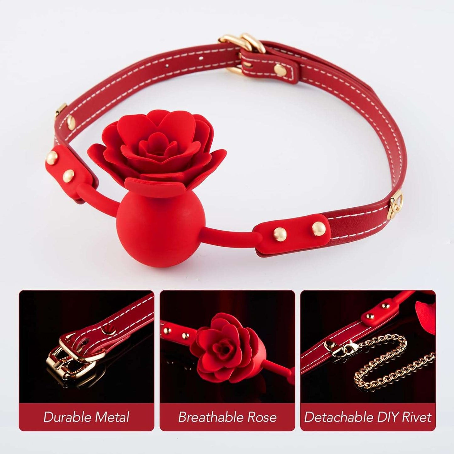 Elegant Rose Ball Gag with Nipple Clip Restraint Set - SinfulX