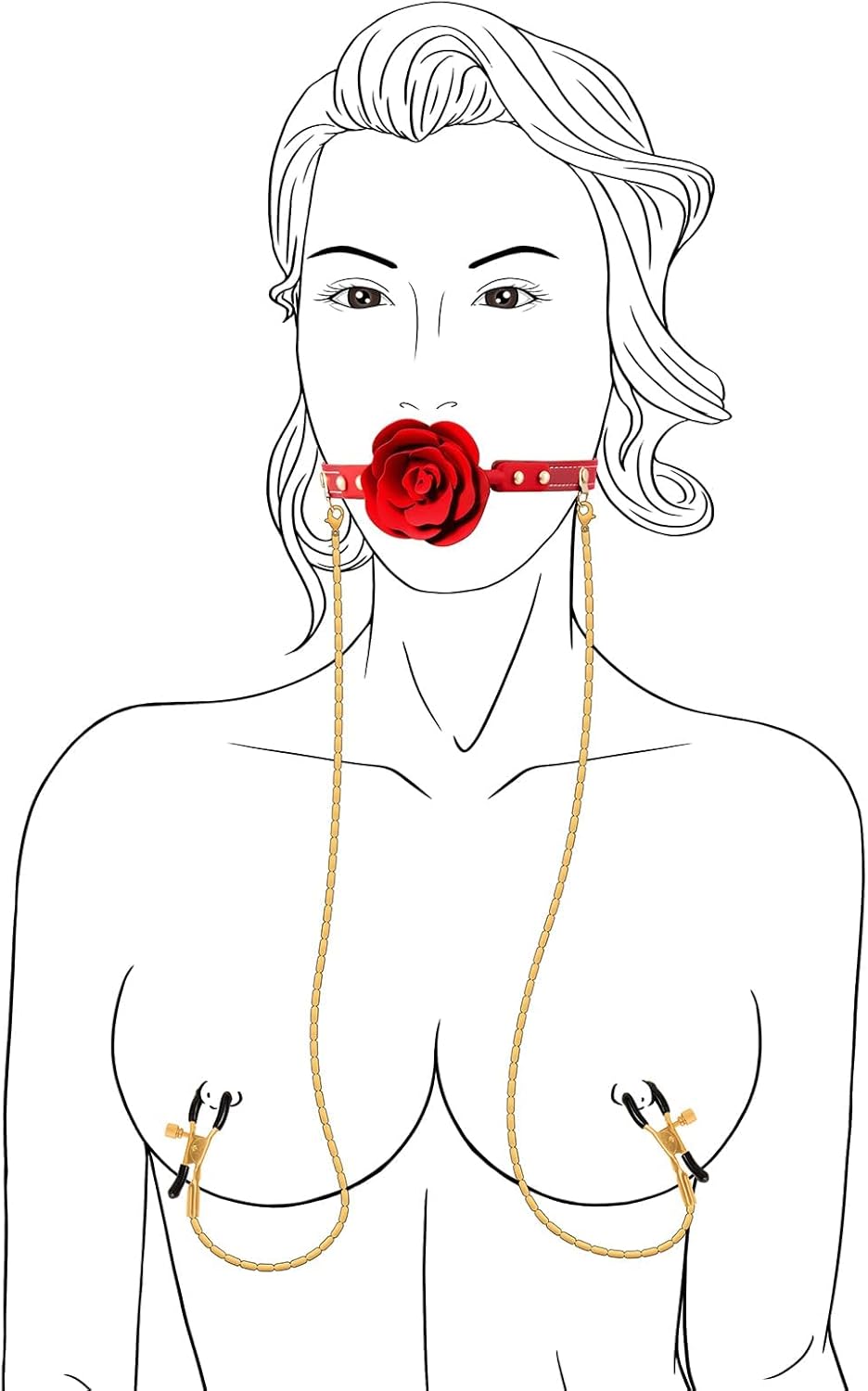 Elegant Rose Ball Gag with Nipple Clip Restraint Set - SinfulX