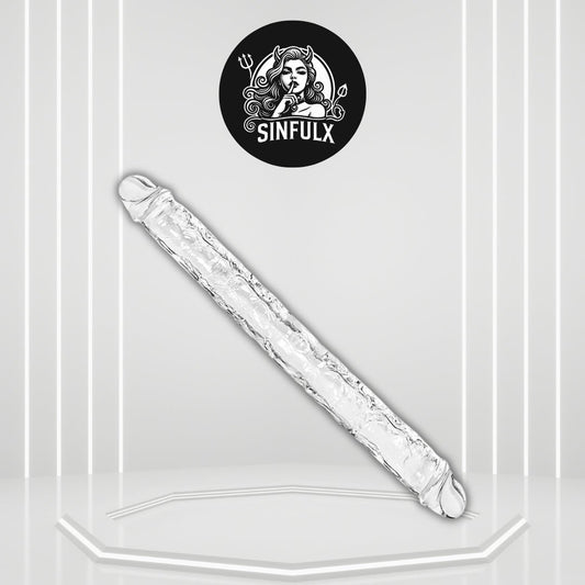 JellySync 11.8” Double-Ended Dildo Clear Flexible Toy - SinfulX - Personal Care > Sexual Wellness > Dual-Ended Stimulator