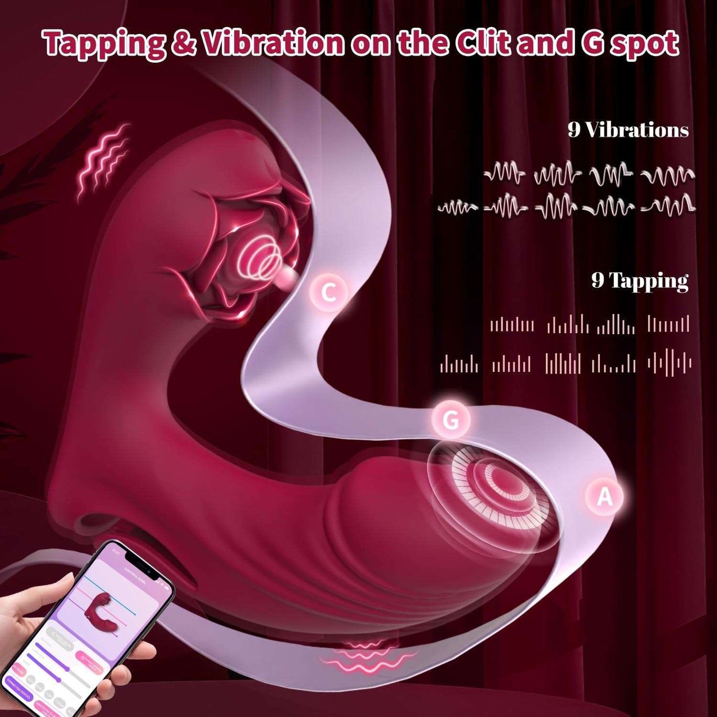 PulseTap Fingering Rose Dildo Vibrator - SinfulX