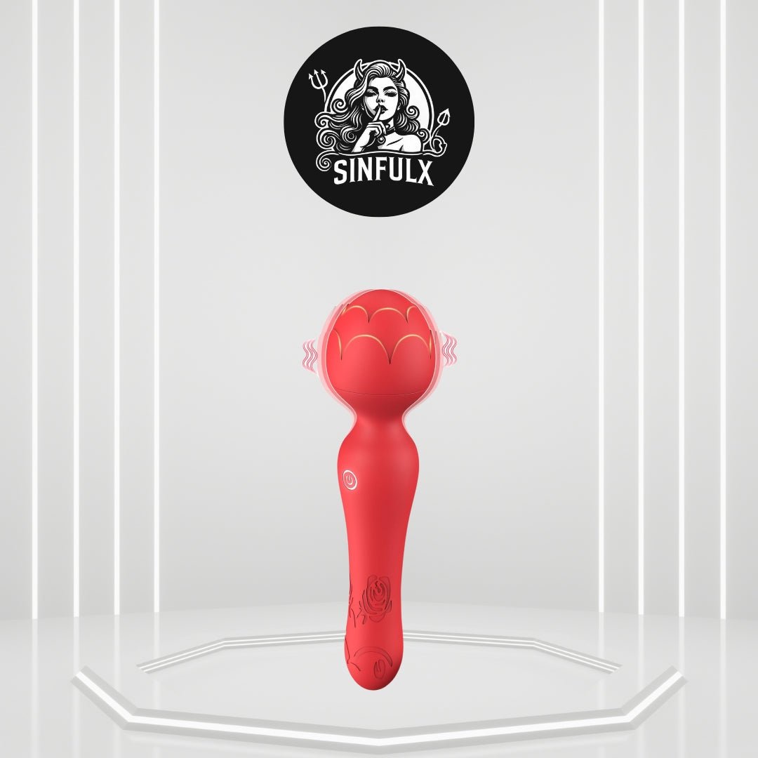 QueenVibe Rose Clit Stimulation Wand Vibrator - SinfulX