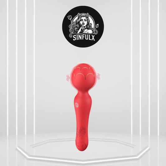 QueenVibe Rose Clit Stimulation Wand Vibrator - SinfulX