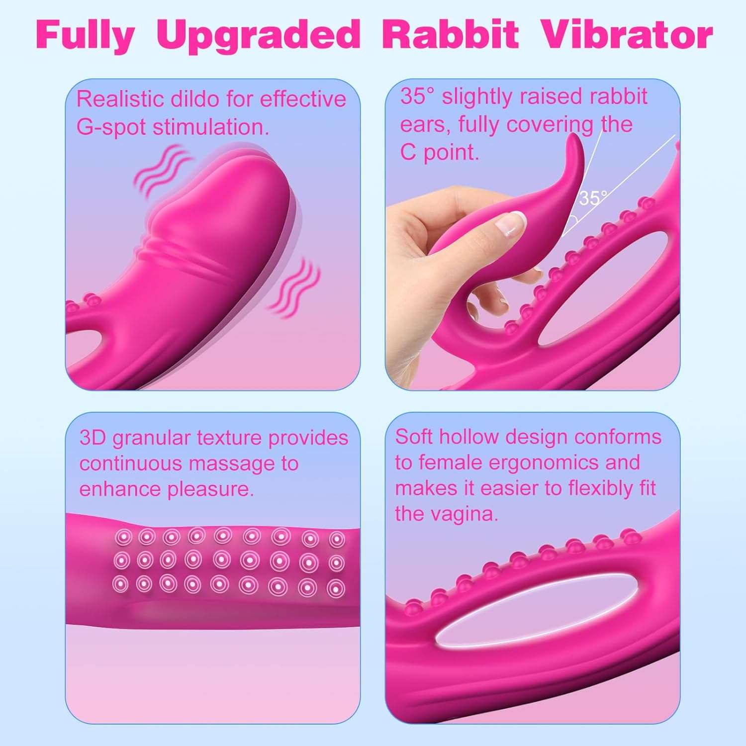 RabbitRush Enhanced Pleasure Dildo Vibrator Clit Massager - SinfulX
