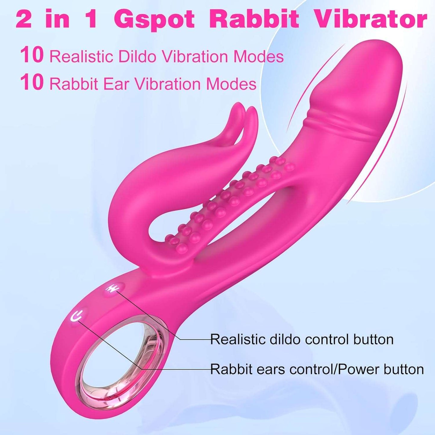RabbitRush Enhanced Pleasure Dildo Vibrator Clit Massager - SinfulX