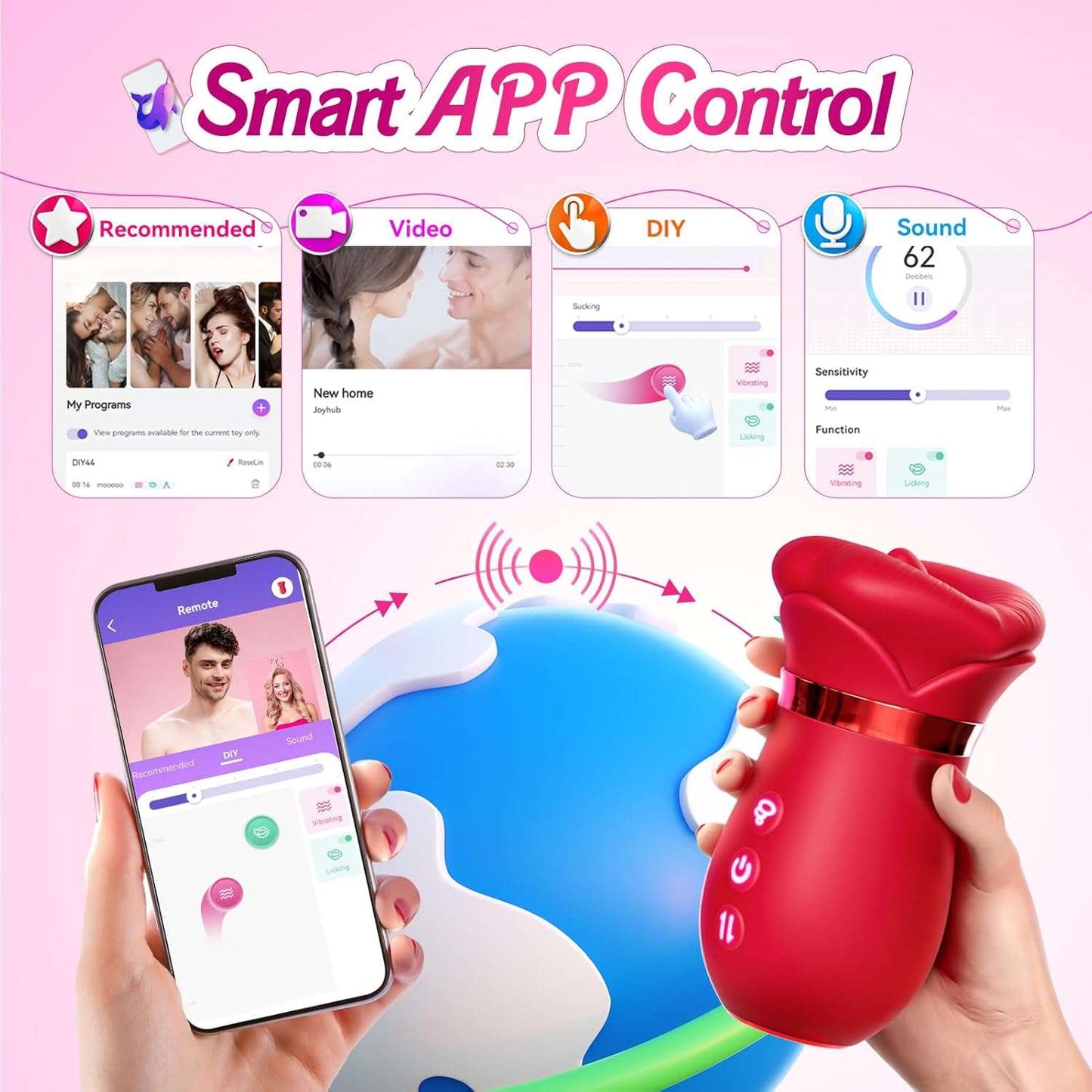 RoseLick App Control Rotating Tongue Clit Stimulator - SinfulX