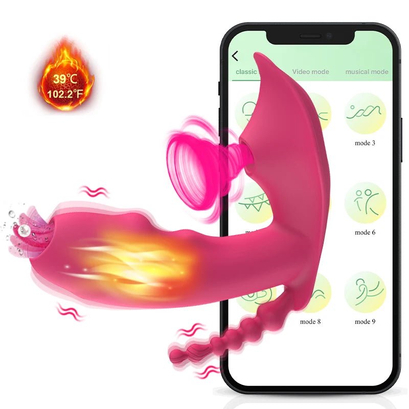 3 - in - 1 Bluetooth APP Controlled Dildo Vibrator with Heating & Vacuum Suction | Vagina, Clitoris Stimulator | Female Masturbator Sex Toy for Women - SinfulX - 