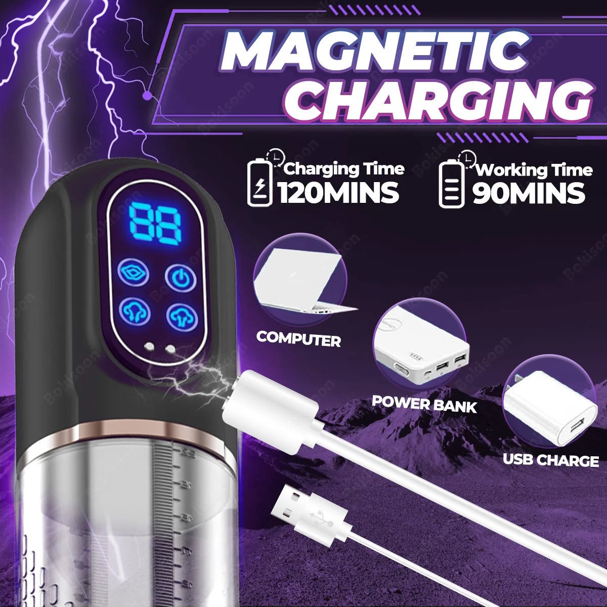 HydroForce IPX7 Waterproof Electric Penis Pump - SinfulX - Personal Care > Sexual Wellness > Penis Pump