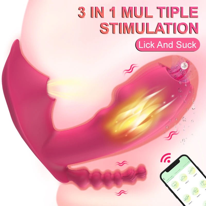3 - in - 1 Bluetooth APP Controlled Dildo Vibrator with Heating & Vacuum Suction | Vagina, Clitoris Stimulator | Female Masturbator Sex Toy for Women - SinfulX - 