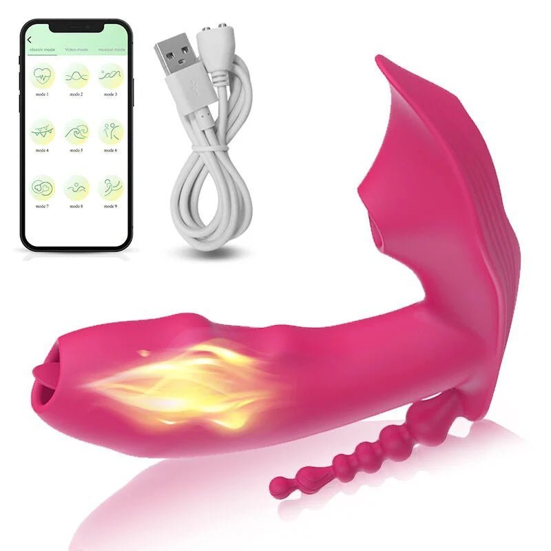 3 - in - 1 Bluetooth APP Controlled Dildo Vibrator with Heating & Vacuum Suction | Vagina, Clitoris Stimulator | Female Masturbator Sex Toy for Women - SinfulX - 