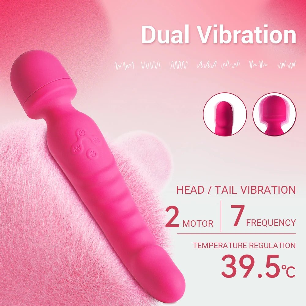 HeatFlex Heated Dual Head Wand Vibrator - SinfulX - Personal Care > Sexual Wellness > Wand Vibrator