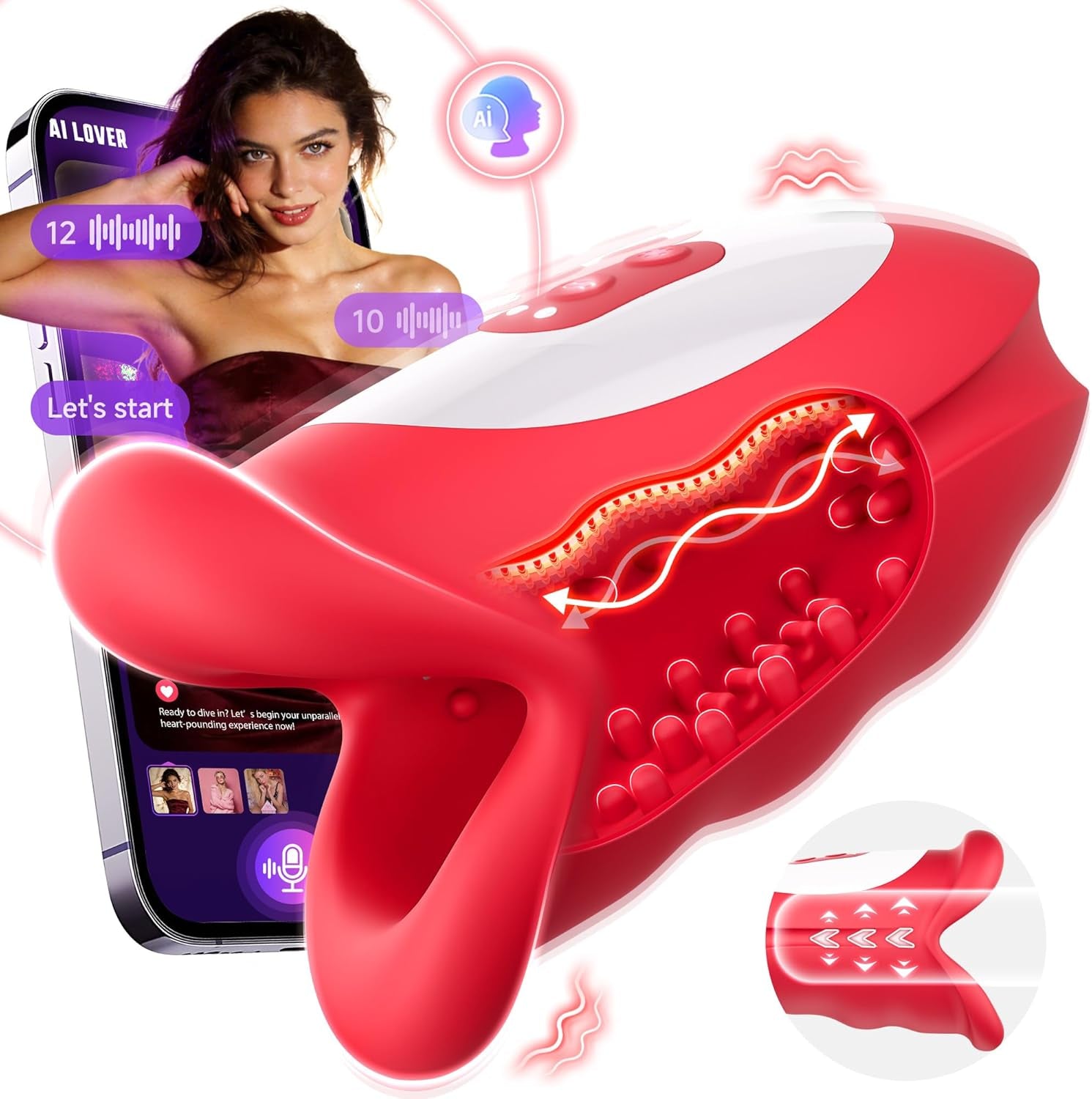 Male Sex Toys for Men – Waving Motion Male Maturbator, Hollow Out Design Male Sex Toy with AI APP for 10 Waving & 10 Vibrating in 3 Motors for 360° Blowjob Stroker Vibrator, Adult Sex Toy for Gay Men - SinfulX - 