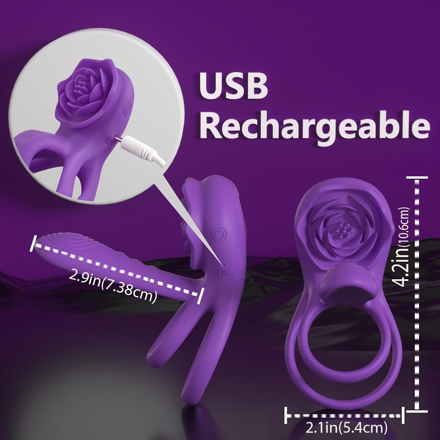 VioletPetal Rose Cock Ring Girth Sleeve Clit Vibrator 9 Modes - SinfulX - Personal Care > Sexual Wellness > Couples Cock Ring
