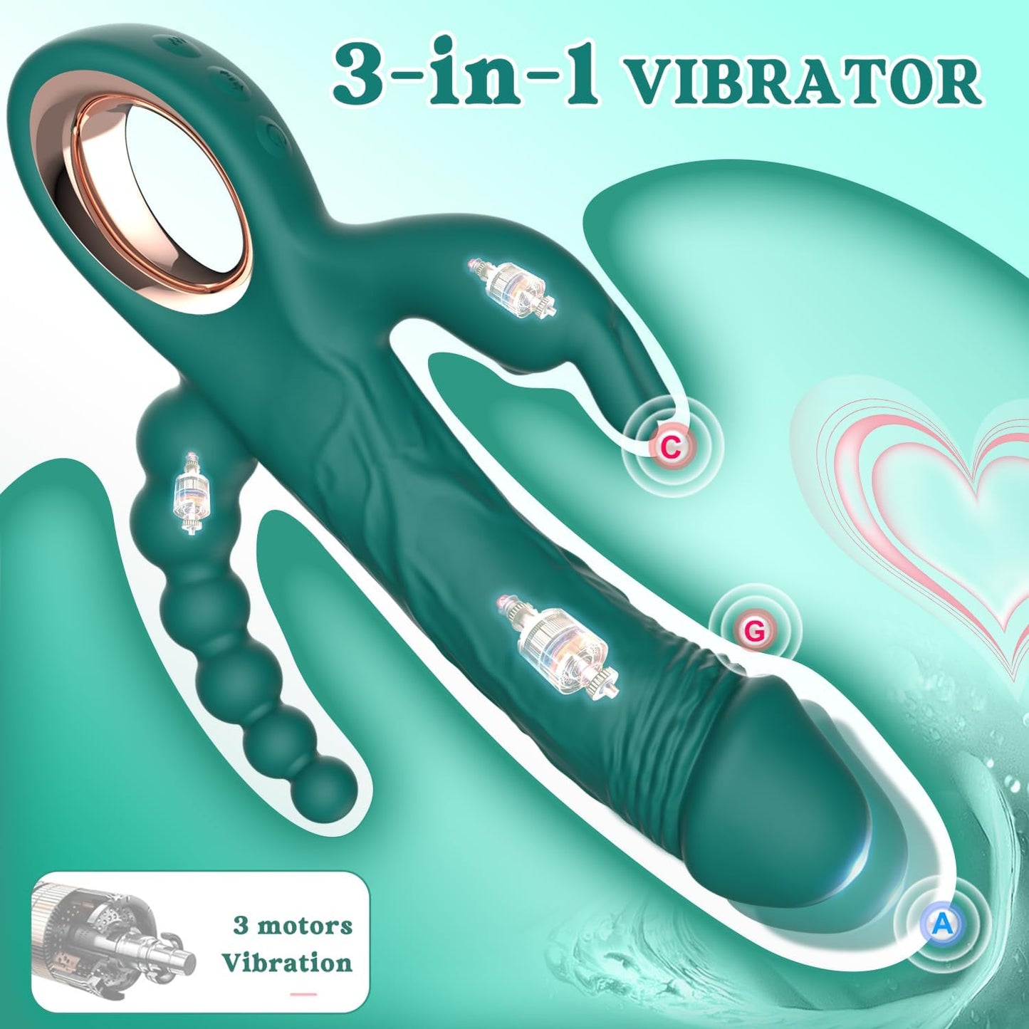 TriAxis Triple Motor Thrusting Rabbit Vibrator 10 Modes USB - SinfulX - 