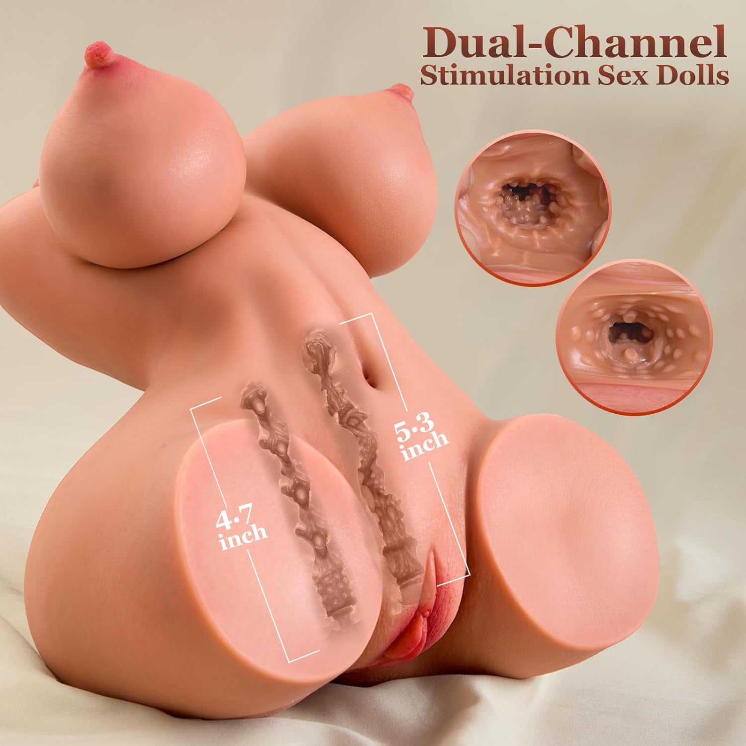 Sex Doll Male Masturbator Sex Toys - Adult Toys 3 in 1 Torso Sex Dolls Realistic Pocket Pussy, 8LB Masturbator Doll with 3D Textured Vagina Anal Channel Soft Boobs Adult Toy for Men Male Pleasure Toy - SinfulX - 