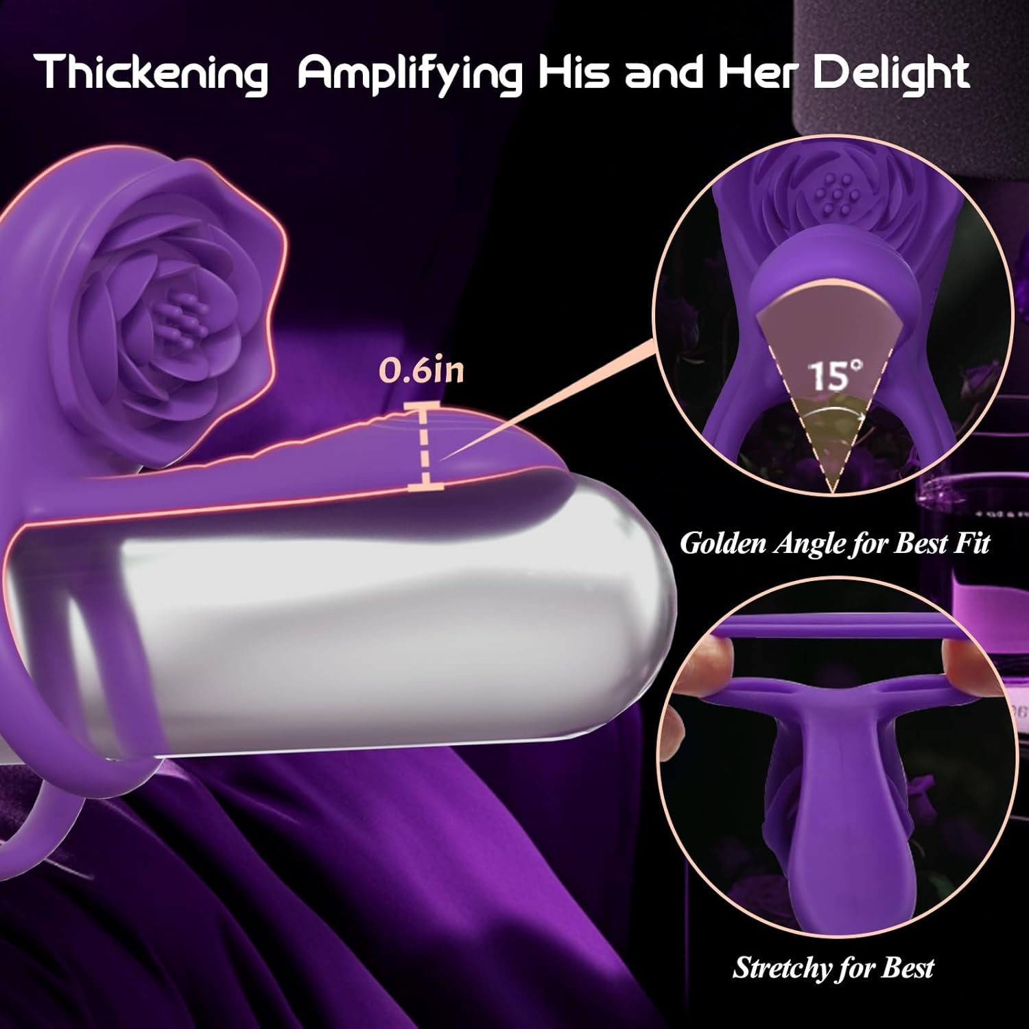 VioletPetal Rose Cock Ring Girth Sleeve Clit Vibrator 9 Modes - SinfulX - Personal Care > Sexual Wellness > Couples Cock Ring