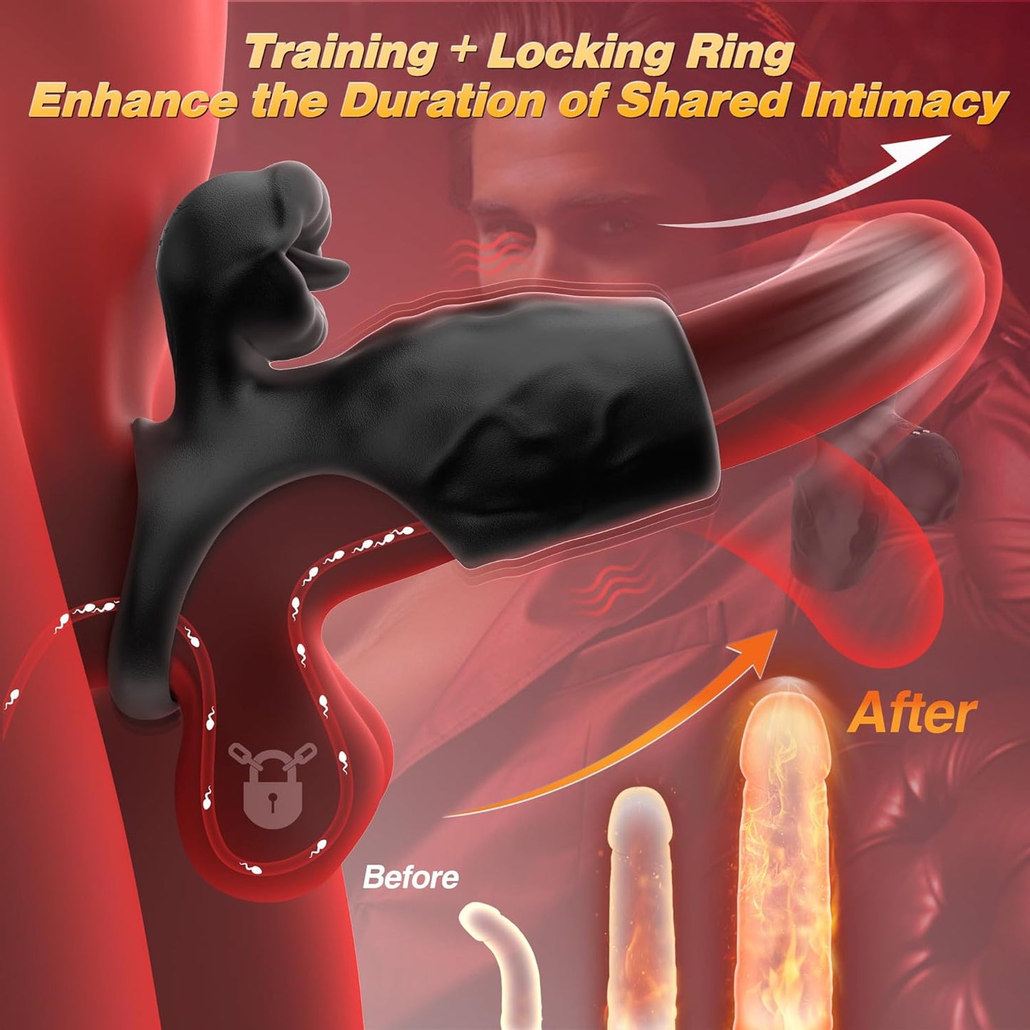 Vibrating Cock Ring with Penis Sleeve, Male Sex Toys for Men Extender Stronger Shock Vibrator 9 Modes Long Tongue Licking Clitoral Stimulator, Enhancing Lasting Couple Sex Toys