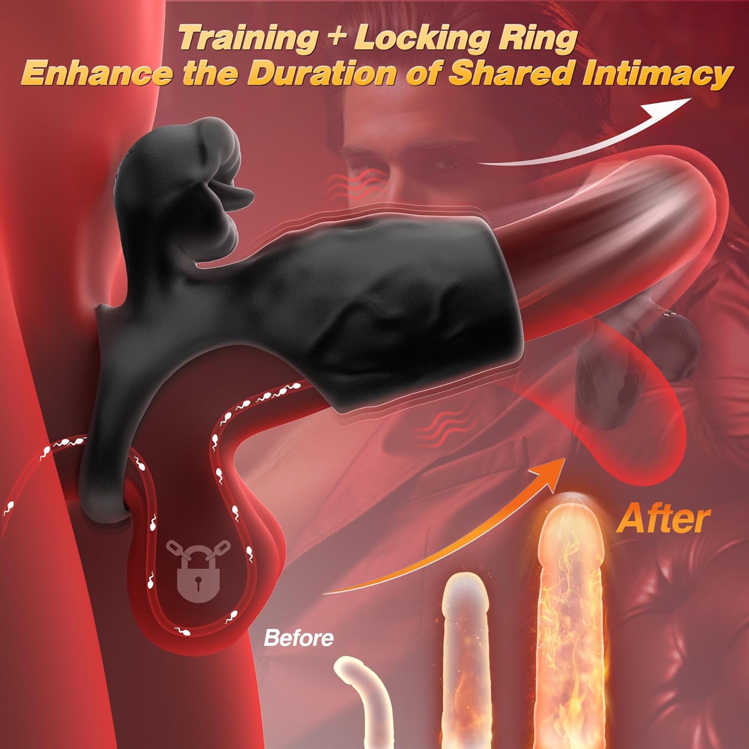 Vibrating Cock Ring with Penis Sleeve, Male Sex Toys for Men Extender Stronger Shock Vibrator 9 Modes Long Tongue Licking Clitoral Stimulator, Enhancing Lasting Couple Sex Toys