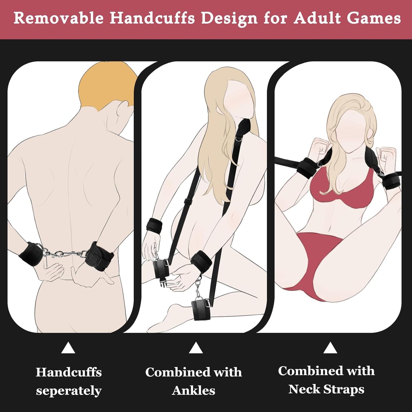 Sex Bondage Restraints BDSM Ankle Restraints Lock Adjustable Neck to Thigh/Ankle Cuffs Sex Straps Bed Restraints Sex Sling Sex Toys Couples Game Play