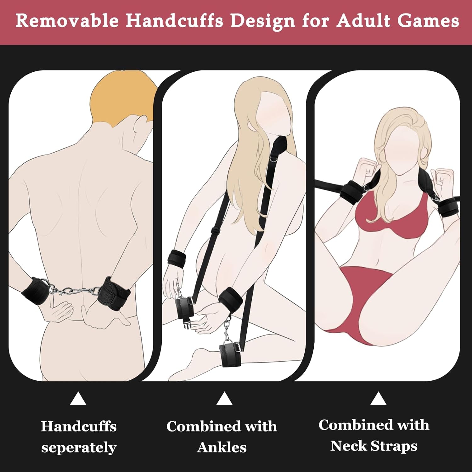 Sex Bondage Restraints BDSM Ankle Restraints Lock Adjustable Neck to Thigh/Ankle Cuffs Sex Straps Bed Restraints Sex Sling Sex Toys Couples Game Play