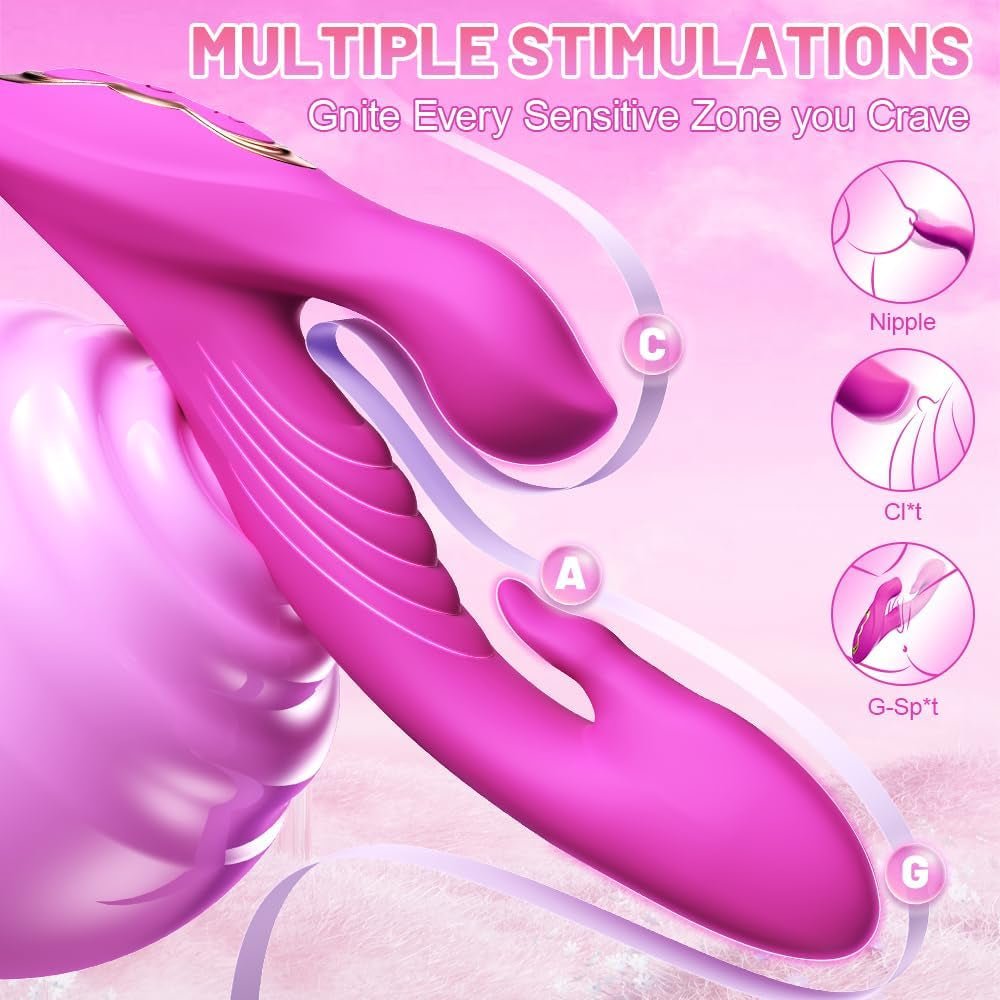 Tongue Vibrator Dildo Sex Toys, Rabbit Vibrator for Licking Clitoris Stimulation with 10 Tongue Licking & Flapping Vibrating Mode, Soft Thrusting Dildo Adult Toys Rose Toy for Couple Women Games - SinfulX - 