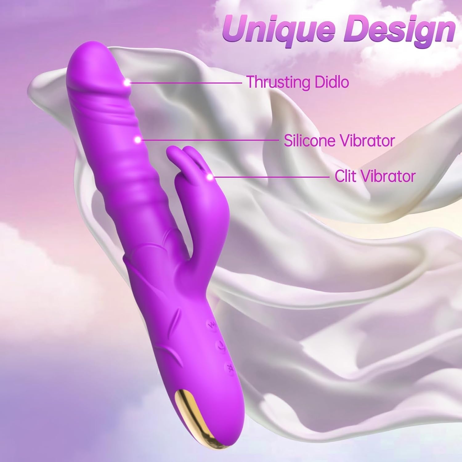 Dildo Thrusting Rabbit Vibrator, G Spot Clitoral Vibrator Dildos Waterproof & Rechargeable Realistic Silicone Vibrator with 3 Thrusting & 10 Vibrating Modes, Rose Sex Toys for Women