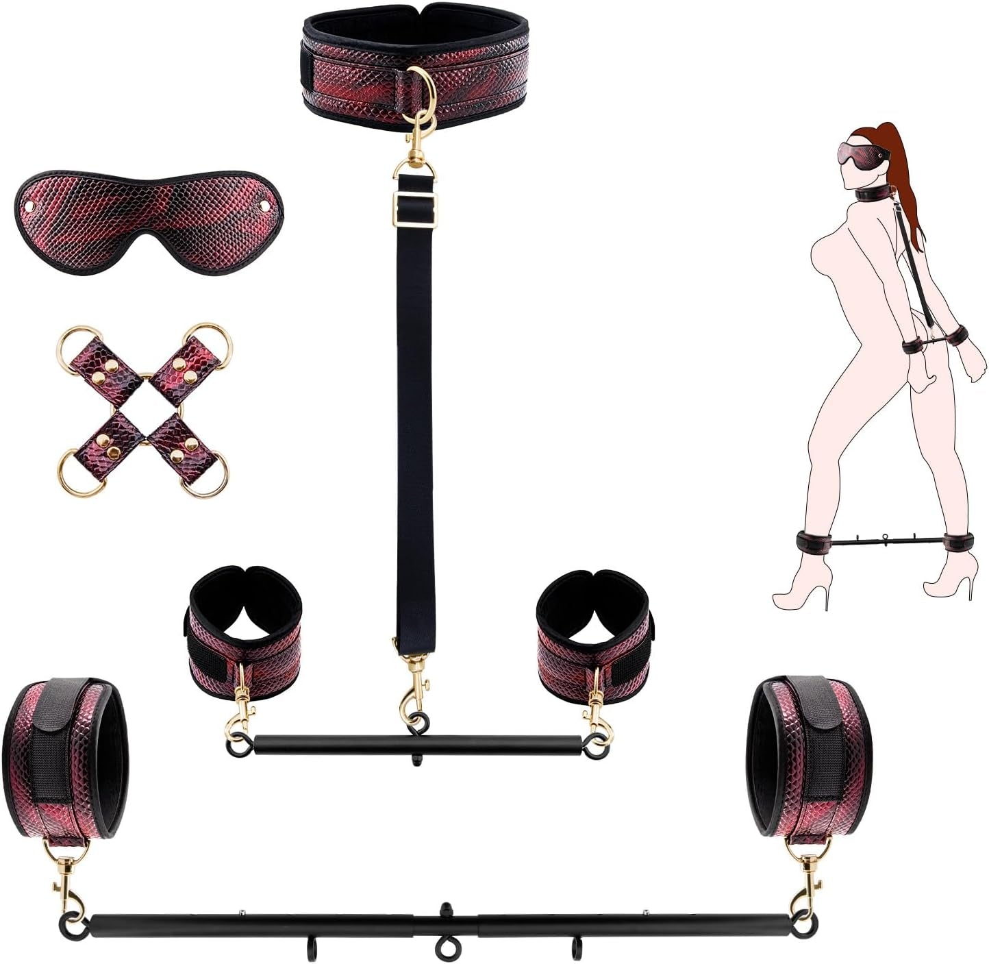 Leg Spreader Bar Adjustable Bondage Restraint BDSM Set Wrist Ankle Straps Connecting Rods for Customizable Adult Play Scenarios (Two Piece Set) - SinfulX - 