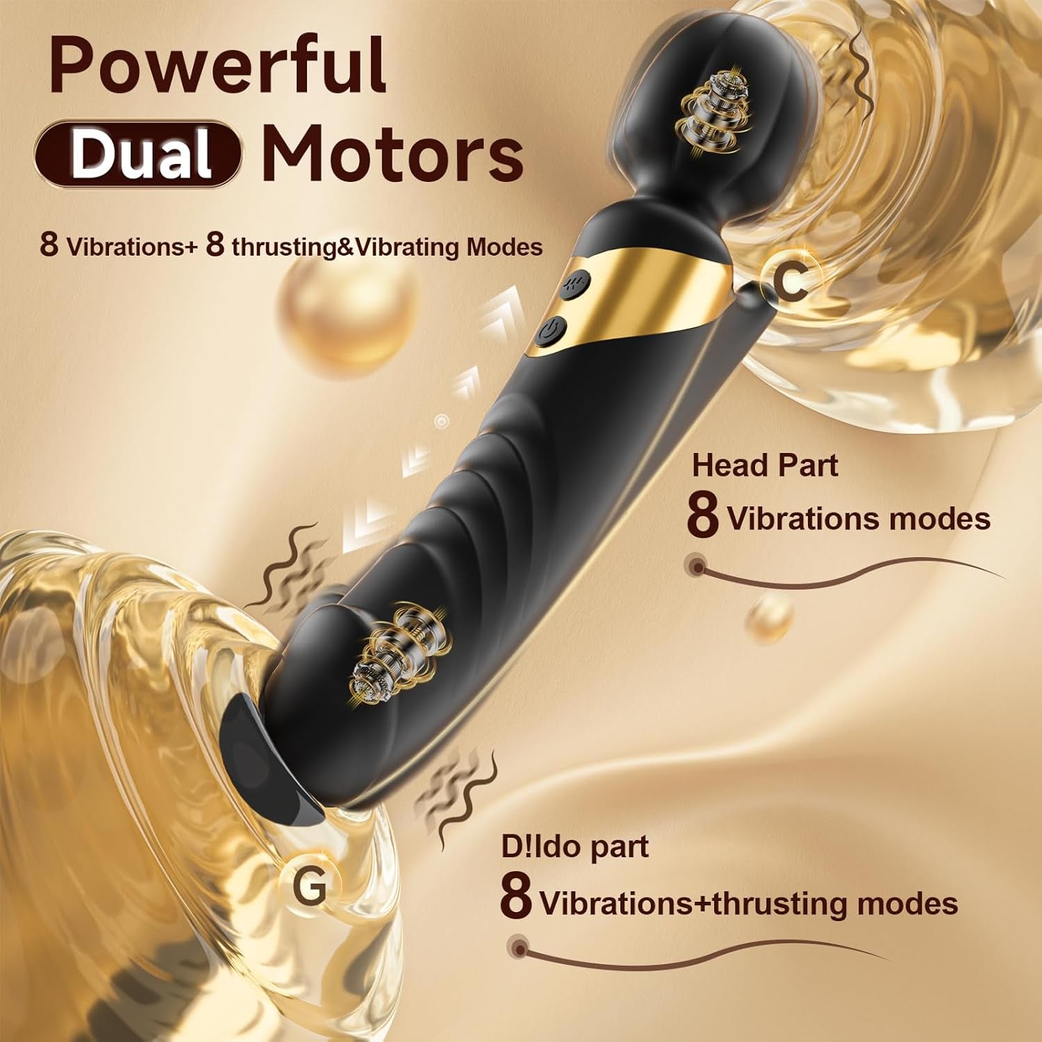 TwinThrive Dual End Wand Vibrator Thrusting Dildo 8+8 Modes - SinfulX - Personal Care > Sexual Wellness > Wand Vibrator