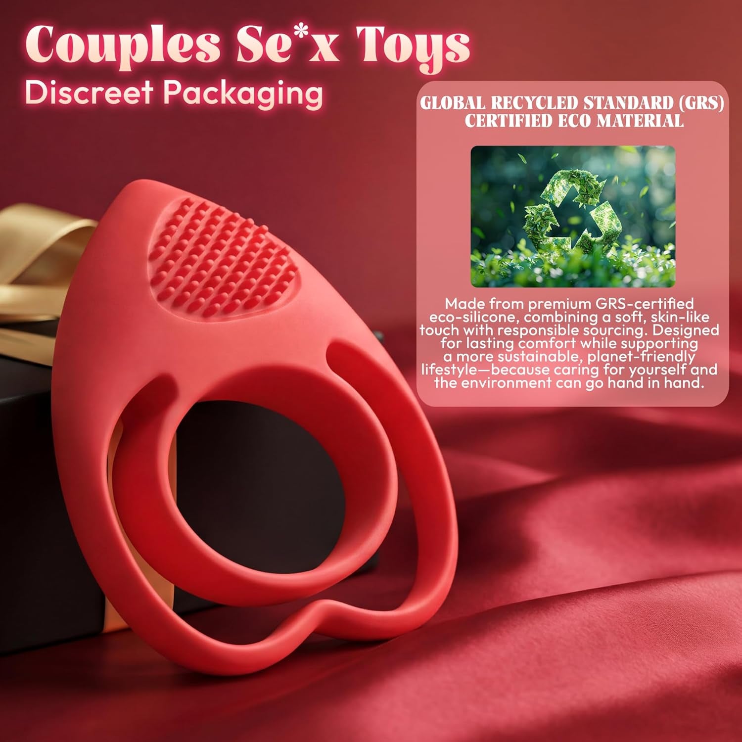 HeartSync Cock Ring Clit Stimulator 9 Modes Silicone - SinfulX - Personal Care > Sexual Wellness > Couples Cock Ring