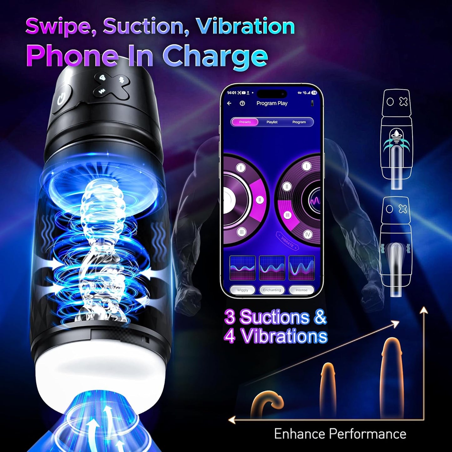AI Powerd Video Sync Male Masturbator, Pocket Pussy Sex Toy for Men with 3 Suction & 4 Vibration Modes, Hands - Free Rechargeable Bluetooth Male Stroker Sex Machine, Realistic 3D Soft TPE Sleeve - SinfulX - 
