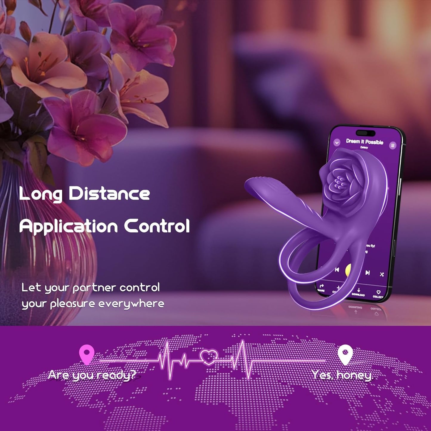 VioletPetal Rose Cock Ring Girth Sleeve Clit Vibrator 9 Modes - SinfulX - Personal Care > Sexual Wellness > Couples Cock Ring
