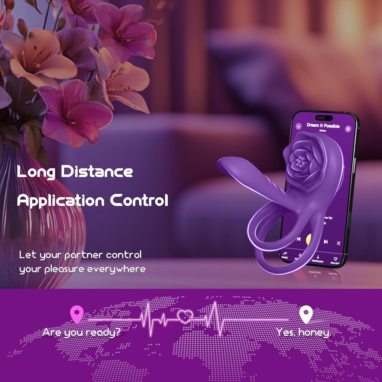 VioletPetal Rose Cock Ring Girth Sleeve Clit Vibrator 9 Modes - SinfulX - Personal Care > Sexual Wellness > Couples Cock Ring