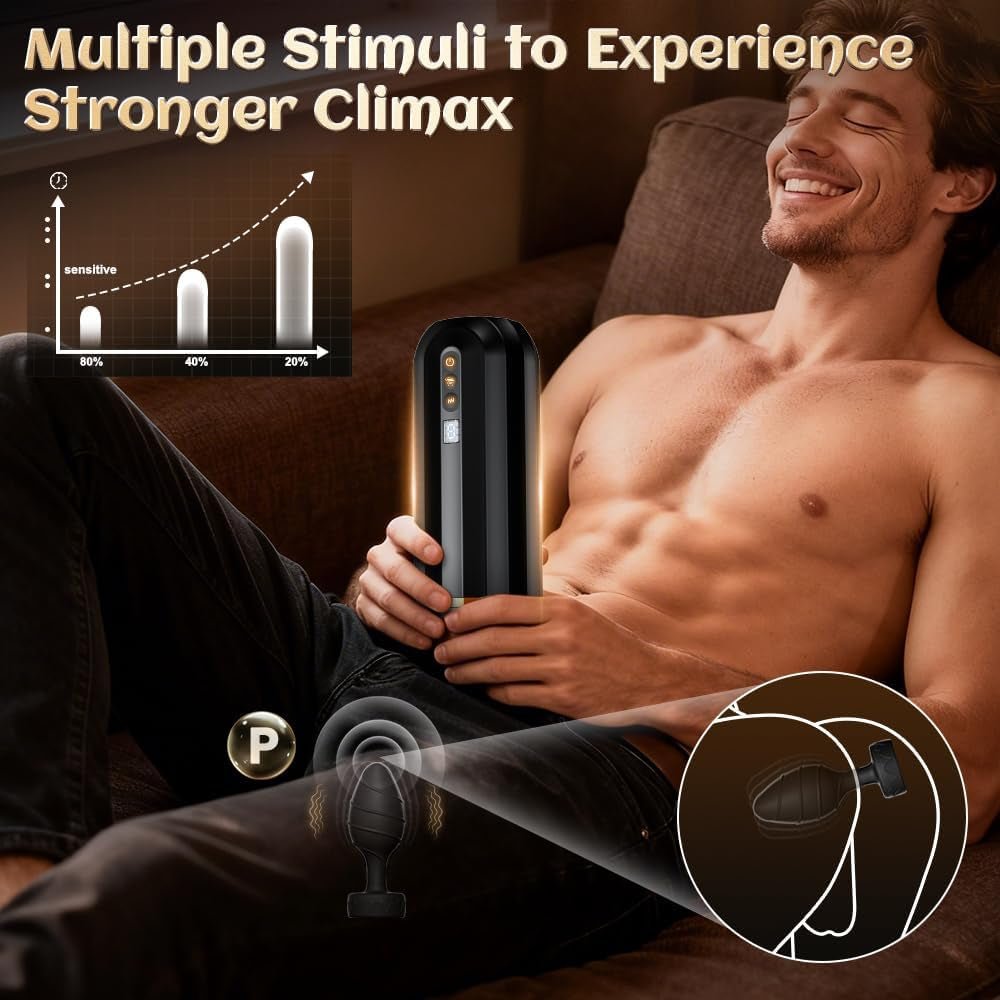 Male Masturbator Sex Toys for Men, Realistic Pocket Pussy Penis Pump with 10 Vibration & 10 Suction Modes, Adult Male Sex Toy Set Includes 1 Fleshlight & 1 Vibrating Anal Plug and 6 Cock Ring - SinfulX - 