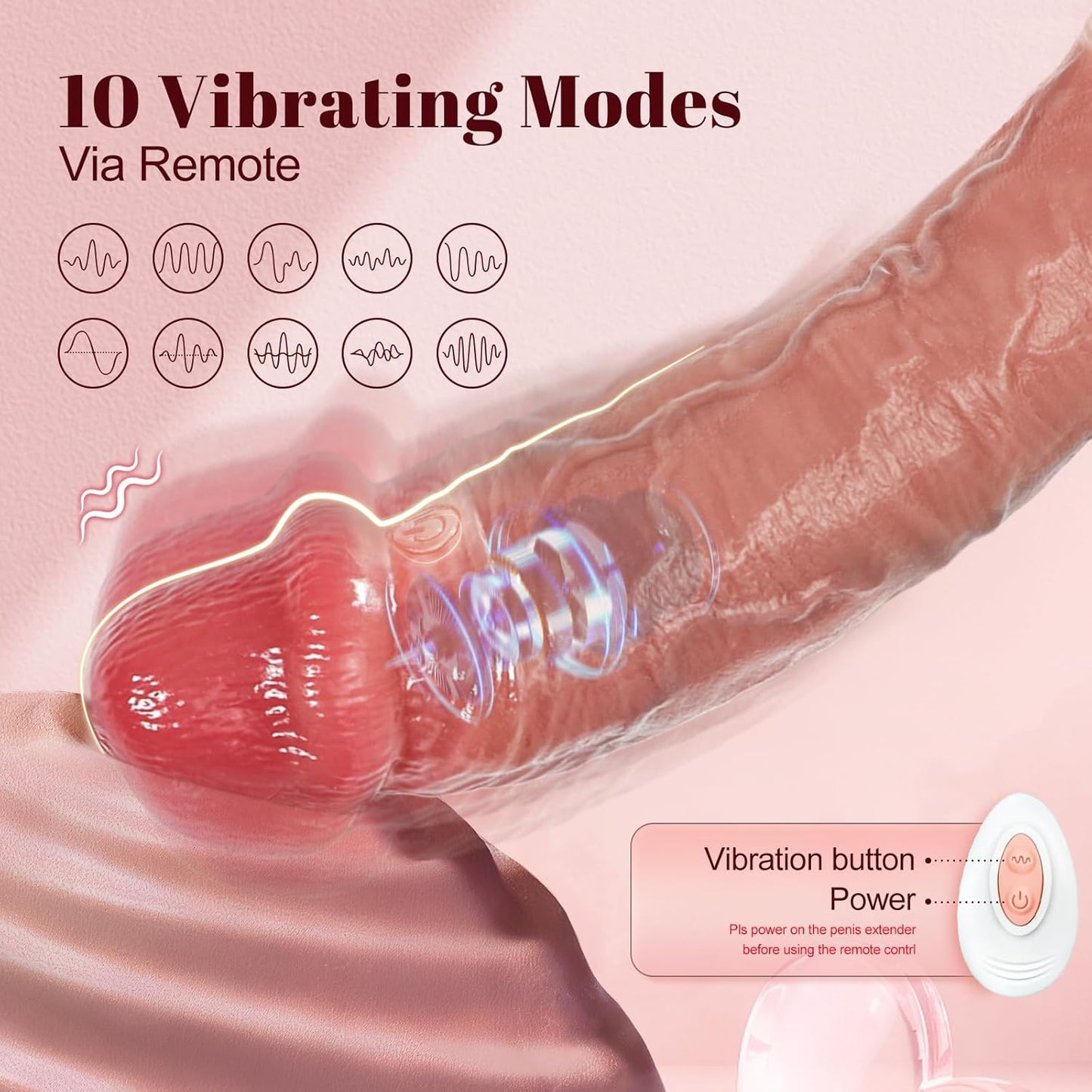 Penis Sleeve Vibrator Sex Toys for Men, Reusable 8.5'' Silicone Vibrating Cock Ring with 10 Modes, Cock Sleeve with Thickened Testicle Penis Ring, Delay Ejaculation Penis Extender for Male Couples - SinfulX - 