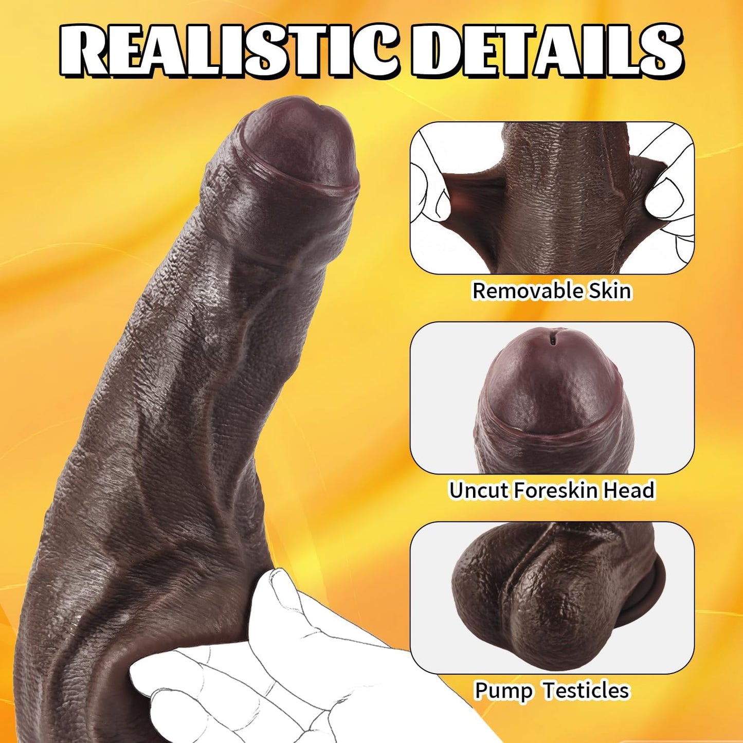 10'' Big Black Dildo with Movable Skin, Realistic Foreskin Dildo Uncut Dildos, Huge Thick BBC, Real Skin Dual Silicone Dildos with Strong Suction Cup, Adult Sex Toys for Men, Women and Gays - SinfulX - 