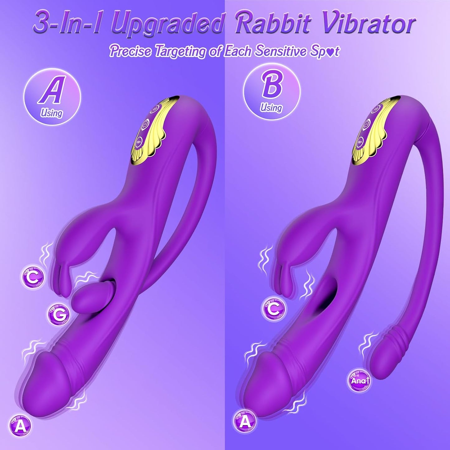 Vibrator Sex Toys for Women – 3 in 1 G Spot Vibrator Rabbit Dildo with 10 Vibration Modes & Removable Anal Plug, Clitoral and Vaginal Stimulator, Adult Sex Toys & Games for Female and Couples