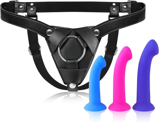 Strap on Dildo Harness, Strapless Sex Toys for Lesbian, Adjustable Realistic Dildo Strapon for Women, Anal G Spot Stimulator with 3 Size Dildos for Gay Couple - SinfulX - 
