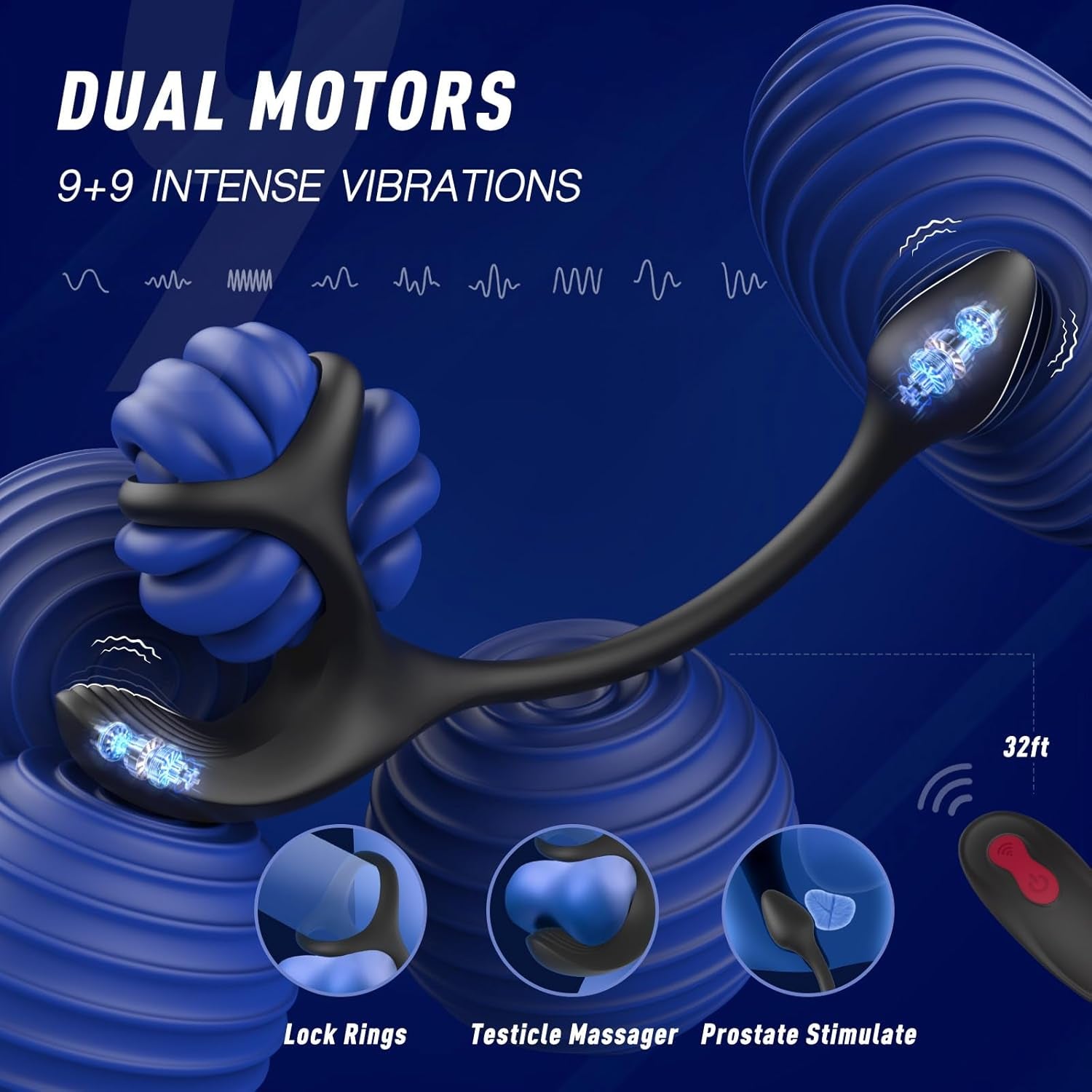 SilentPulse Prostate Massager Cock Ring 9 Modes Remote Quiet - SinfulX - Personal Care > Sexual Wellness > Prostate Massager Cock Ring