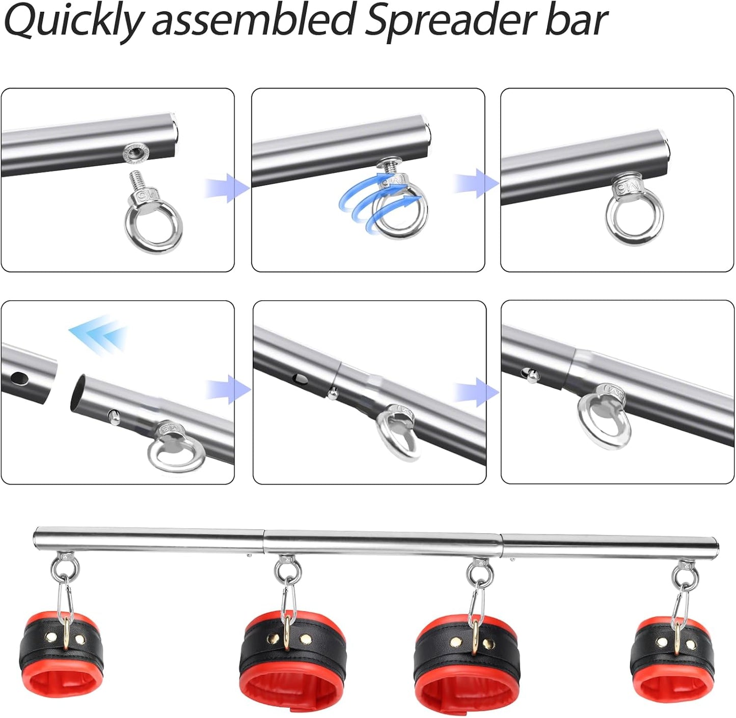 BDSM Bondage Restraints with Handcuffs Ankle Cuffs for Couples Spreader Bar Sex Toys Bondage Gear & Accessories Adjustable Bondage Kit Adult Sex Toys & Games (Red) - SinfulX - 